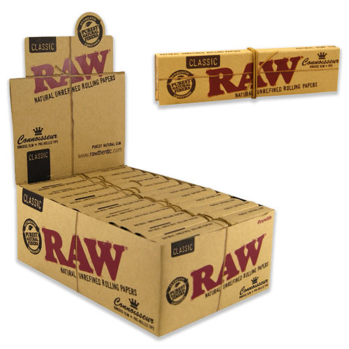 RAW CLASSIC CONNOISSEUR/MASTERPIECE KING SIZE SLIM PAPERS + PRE-ROLLED TIPS 24CT/BOX