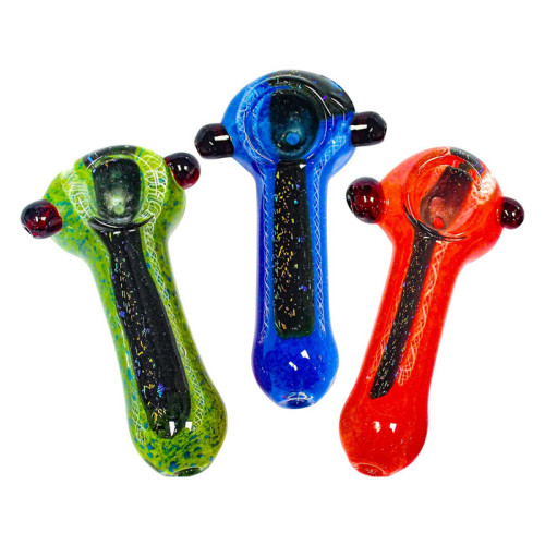 3.5 INCH GLASS DICRO LINE WITH FRETTED COLOR TUBE HAND PIPE 58GM 3CT/PK ASSORTED COLOR