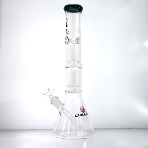 CHILL GLASS 16 INCH BEAKER DOUBLE DOME ICE CATCHER WATER PIPE 920GM