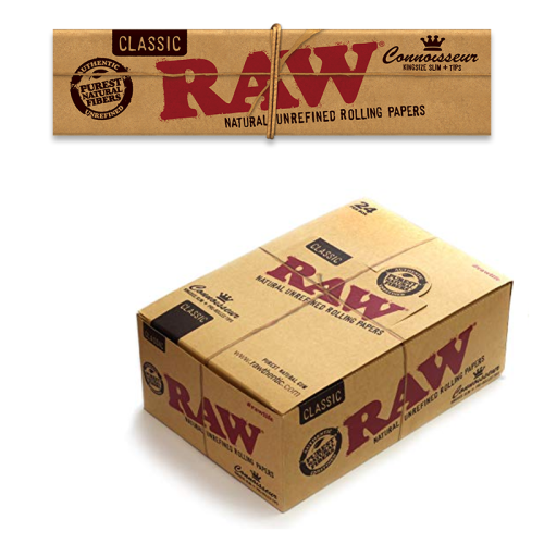 RAW CLASSIC CONNOISSEUR KING SIZE SLIM PAPERS + TIPS 24CT/BOX