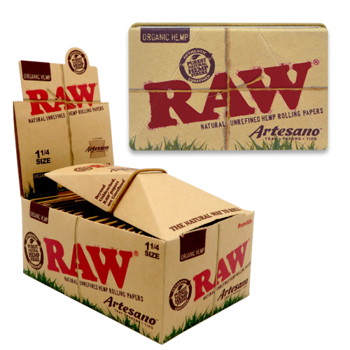 RAW PAPER ARTESANO ORGANIC HEMP 1¼ 15CT/BOX (TRAY - TIPS)