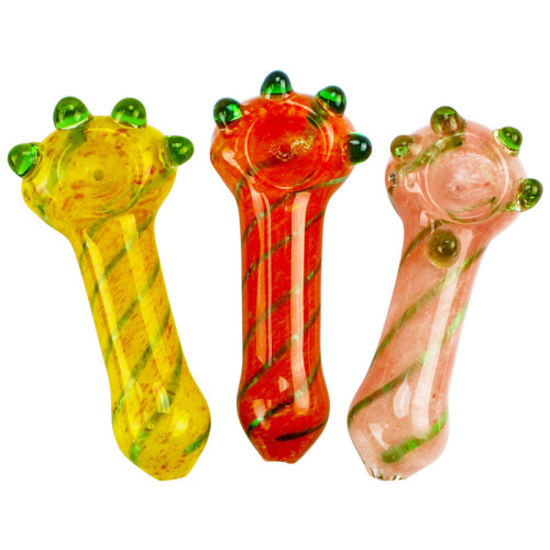 3.5 Inch Glass Fritted Swirl Art With Dots on Head Hand Pipe 56gm 3ct/pk Assorted Color 