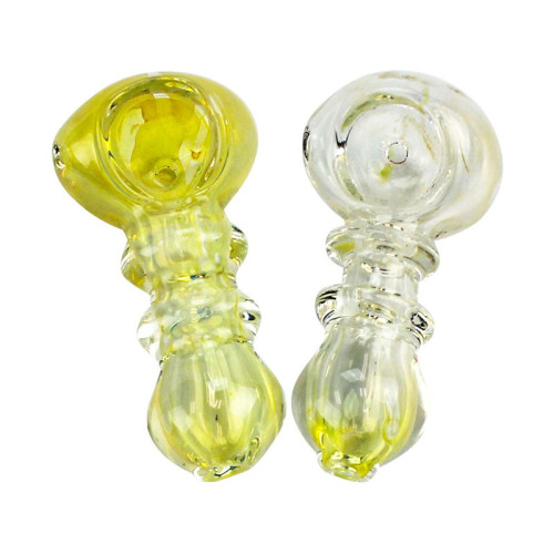 3 INCH GLASS GOLD FUMED WITH TWO RINGS HAND PIPE 38GM 3CT/PK