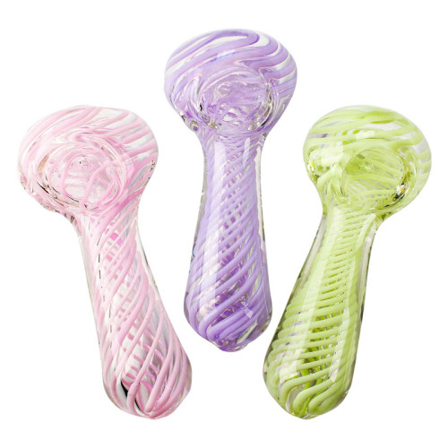 4 INCH GLASS HEAVY GLASS ON GLASS SWIRL BODY AND HEAD HAND PIPE 80GM 1CT ASSORTED COLOR