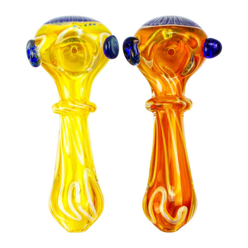 5 INCH GLASS HEAVY GOLD FUME WITH FULL BODY ART HAND PIPE 120GM 1CT ASSORTED COLOR