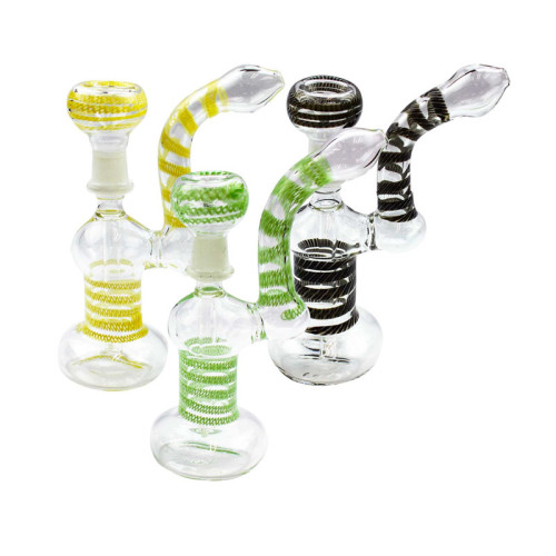 7 INCH GLASS BENT TUBE COLOR SWIRL OIL/WAX BUBBLER WITH DOME AND NAIL 166GM 1CT/ ASSORTED COLOR   