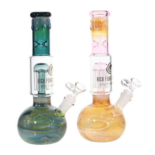 11 INCH HIGH POINT GLASS TREE PERC GOLD FUMED ART WATER PIPE - 416GM